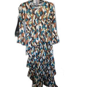 Mangano Modest Long Sleeve Maxi Floor Length Ruffle Tiered Womens Dress Size M
